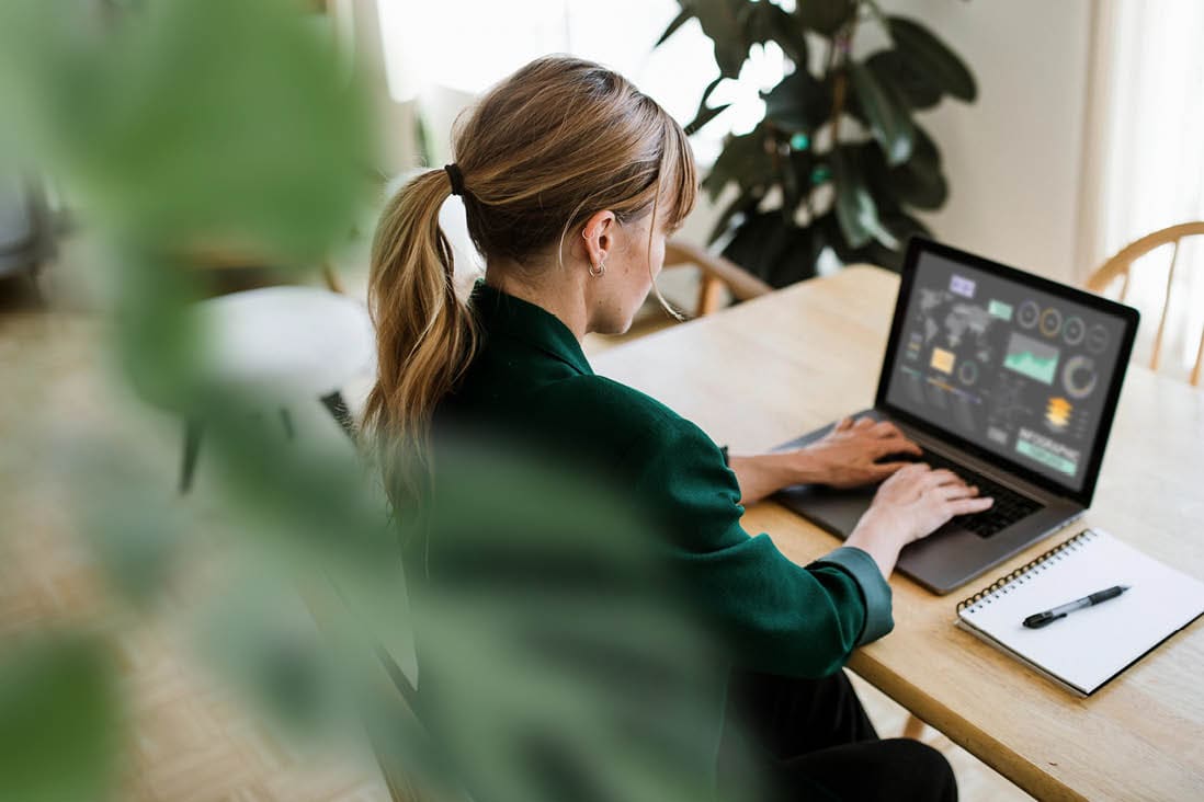 American woman working from home
